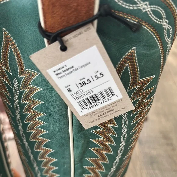 NWT Brown and Teal Ariat Western Cowboy Boots - Picture 2 of 4